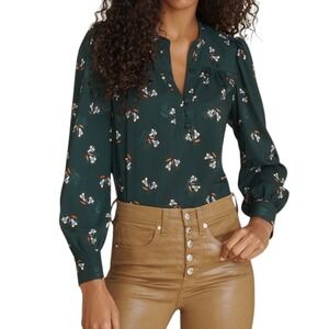 Veronica Beard Abbie Floral Blouse Womens 14 Evergreen Long Sleeve Lightweight